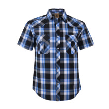 COEVALS CLUB Heren Western Cowboy Korte Mouw Parelmoer Ruit Werkoverhemden (Zwart &amp; Blauw #19 3XL)
