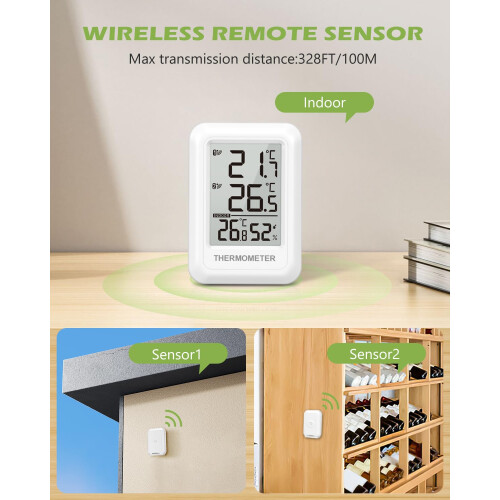 Indoor Outdoor Thermometer, Digital Thermometer Hygrometer with 2 Sensors, / Switch 1