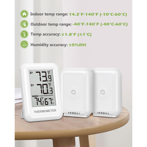 Indoor Outdoor Thermometer, Digital Thermometer Hygrometer with 2 Sensors, / Switch 2