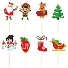(8pcs small inserts, Y-00281-3) Christmas party decoration merry Christmas flag Santa Claus Christmas tree cake plug-in