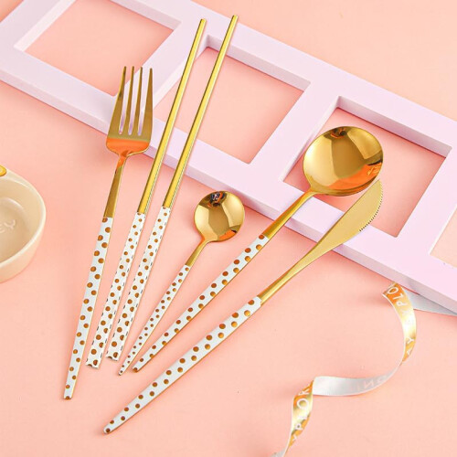 4/16/24/32 Pieces Stainless Steel Creative Polka Dot Tableware Set for Home Kitchen 2