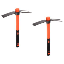 2pcs 2 Teeth Garden Hoe Rake, 15' Dual Head Rake Hoe with Fiberglass Handle