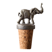 (Add a Gift Pouch) Elephant Pewter Bottle Stopper