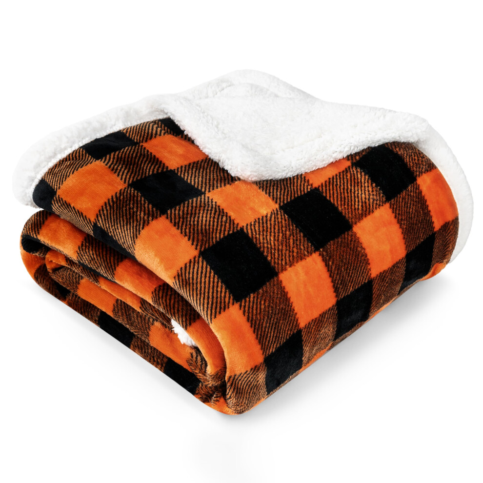 Orange,Black Black Orange Plaid Plush Soft Fuzzy Warm Cozy Blanket For Couch 50X60