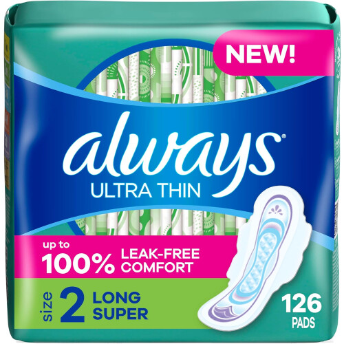 Always Always Ultra Thin Pads with Wings, Size 2, Long Super