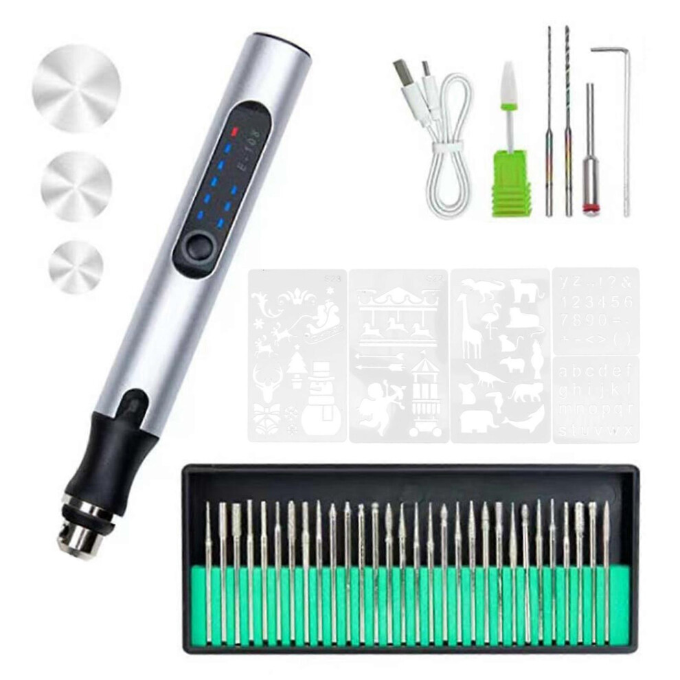 (rose color, One size) USB Cordless Rotary Tool Kit Woodworking Engraving Pen DIY For Jewelry Metal Glass Mini Wireless Drill Hand Tool  Silver