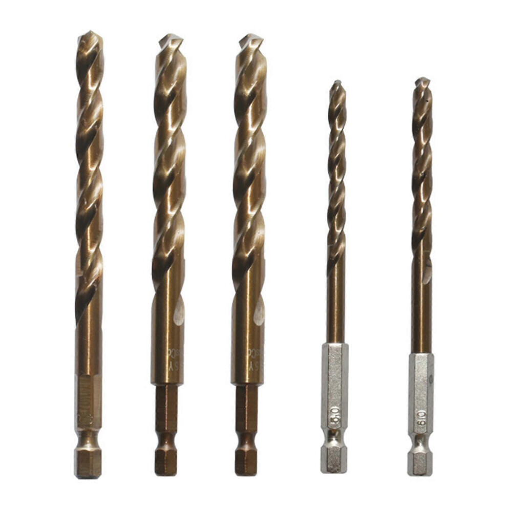 (As show, One size) 5 Pieces High Speed Steel Twist Drill Bits 5/6/8/10/12mm for Efficient Drilling In Hard Metals and Construction Tasks-image-OPC-PHZGMDP-NEW