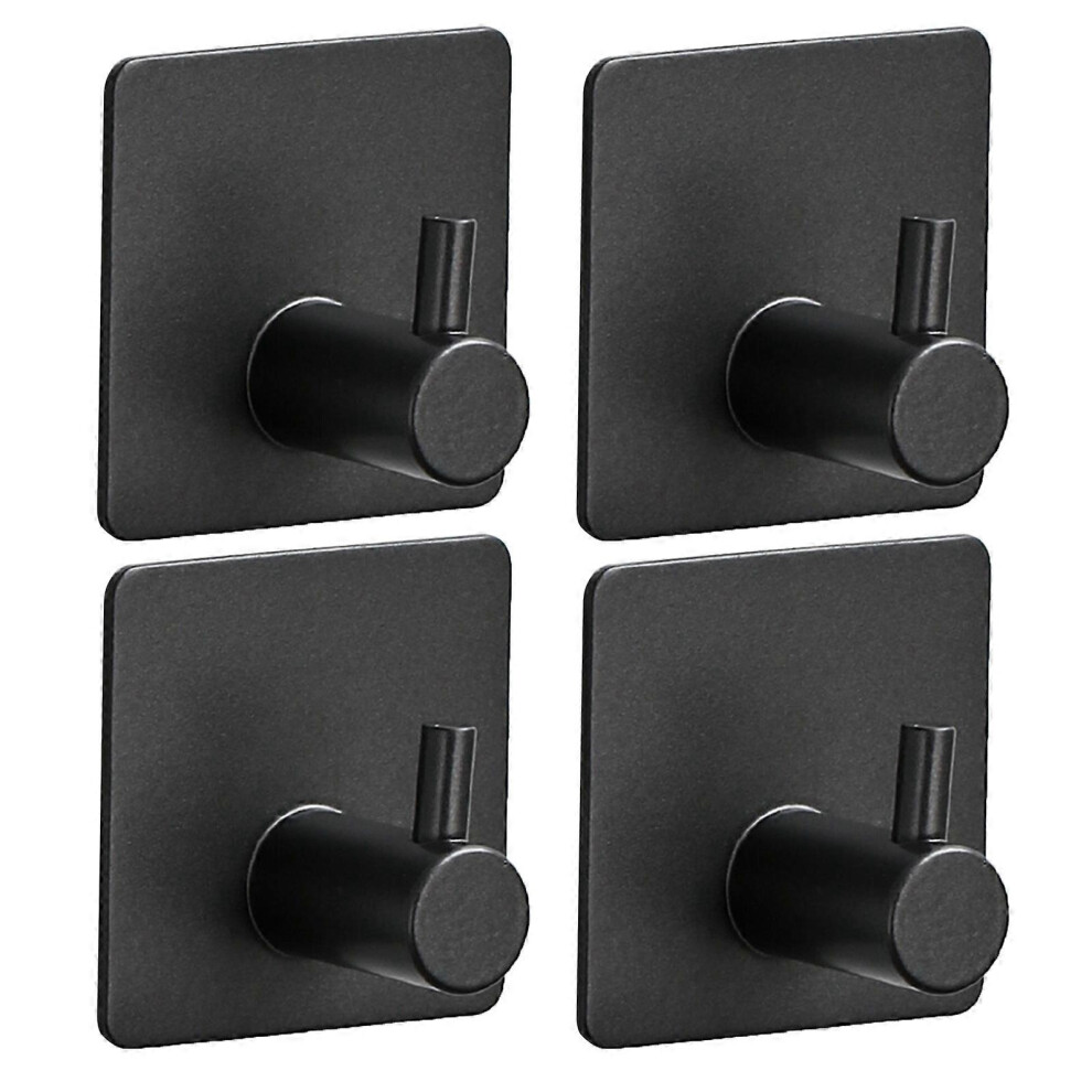(Black, One size) 4Pcs Self Adhesive Bathroom Robes Towel Hook Stainless Steels Coat Hanger No Drilling Robes Hook Heavy Duty Wall Hook  Black