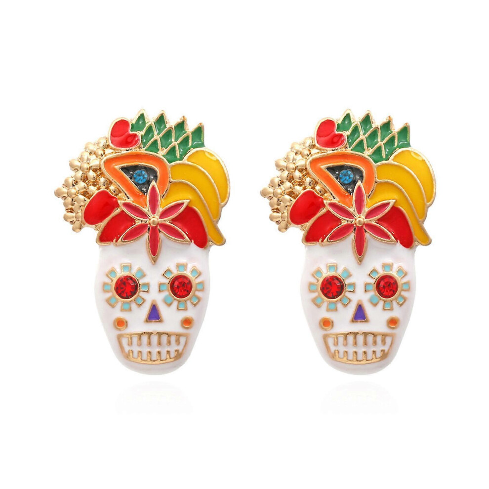 (As show, One size) Halloween Skull Shape Alloy Earrings Dripping Oil Diamond Fashion Punk Jewelry for Women Girls Ladies Accessories  Multi