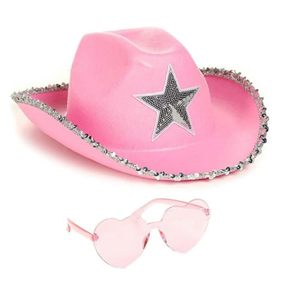 (White, One Size) Cowboy Hats Star Sequin Birthday Party Hats Cowgirl Hats Women Performance Hat For Adults Party Hats Cosplay Pink Pink,White