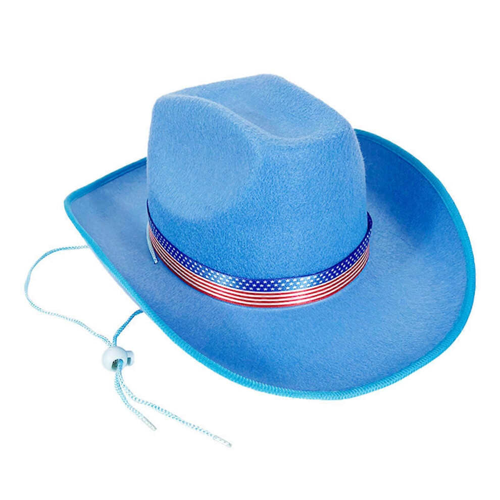 (Blue, One size) Homburg Cowboy Hats with Unique Patriotic Band Fedoras Hat Top Hat Classical Porkpie Hat for Boy Men Hat Theme Party  Blue