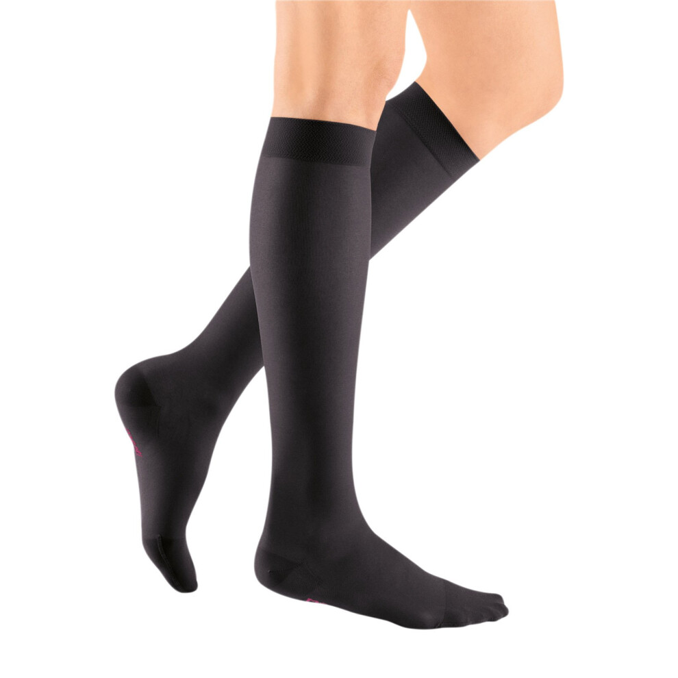 Black Medi Sheer Soft For Women, 815 Mmhg, Calf High Compression Stockings, Closed Toe Ebony Xl