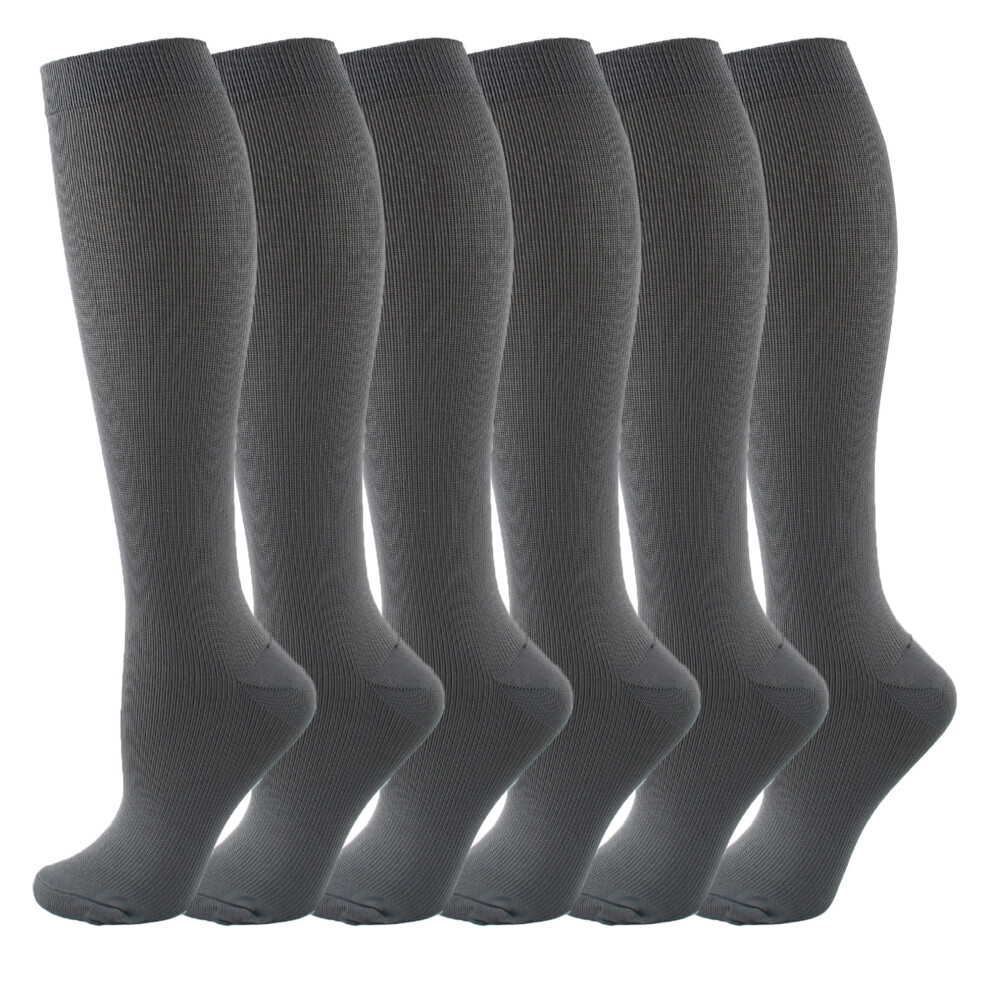 Gray 6 Pairs Compression Socks For Women And Men Circulation, 2030 Mmhg Support (M)