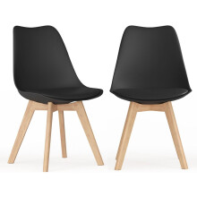 (2 Pack Black) BERGEN Tulip Dining Chairs Padded Seat with Beech Legs Retro Kitchen Chair