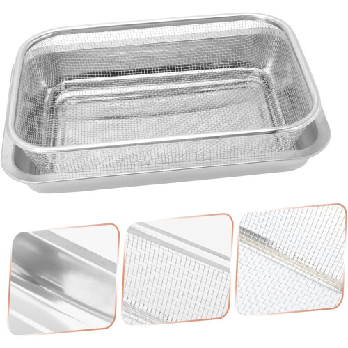 Oil Spill Net Strainer Tray Rectangular Colander Baking Tool Oil Drain Plate for Efficient Cooking 2