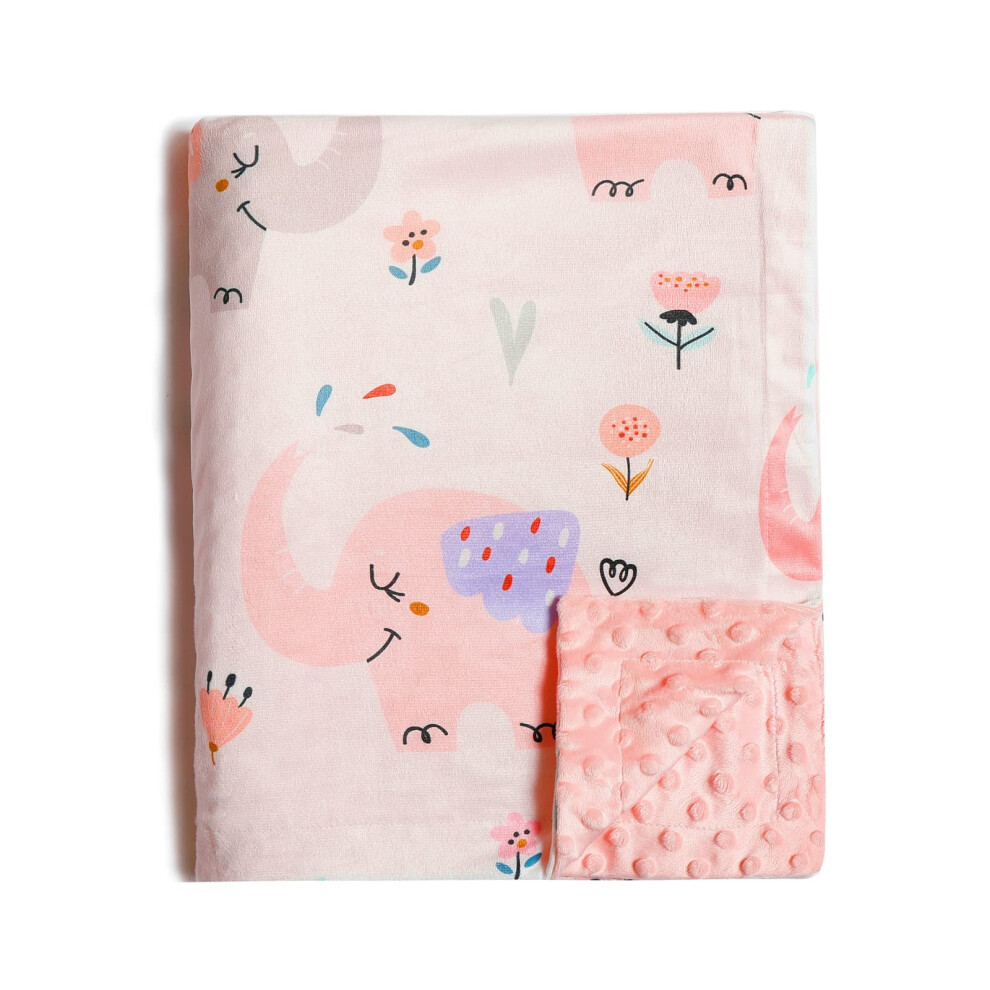 Soft Plush Minky Baby Blanket with Dotted Backing for Stroller Crib 42 x 30 in