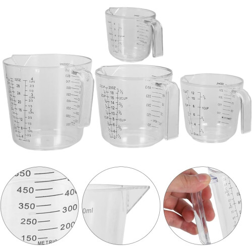 4 Pcs Plastic Clear Measuring Cups for Baking Powder 5oz/10oz/20oz/34oz 1
