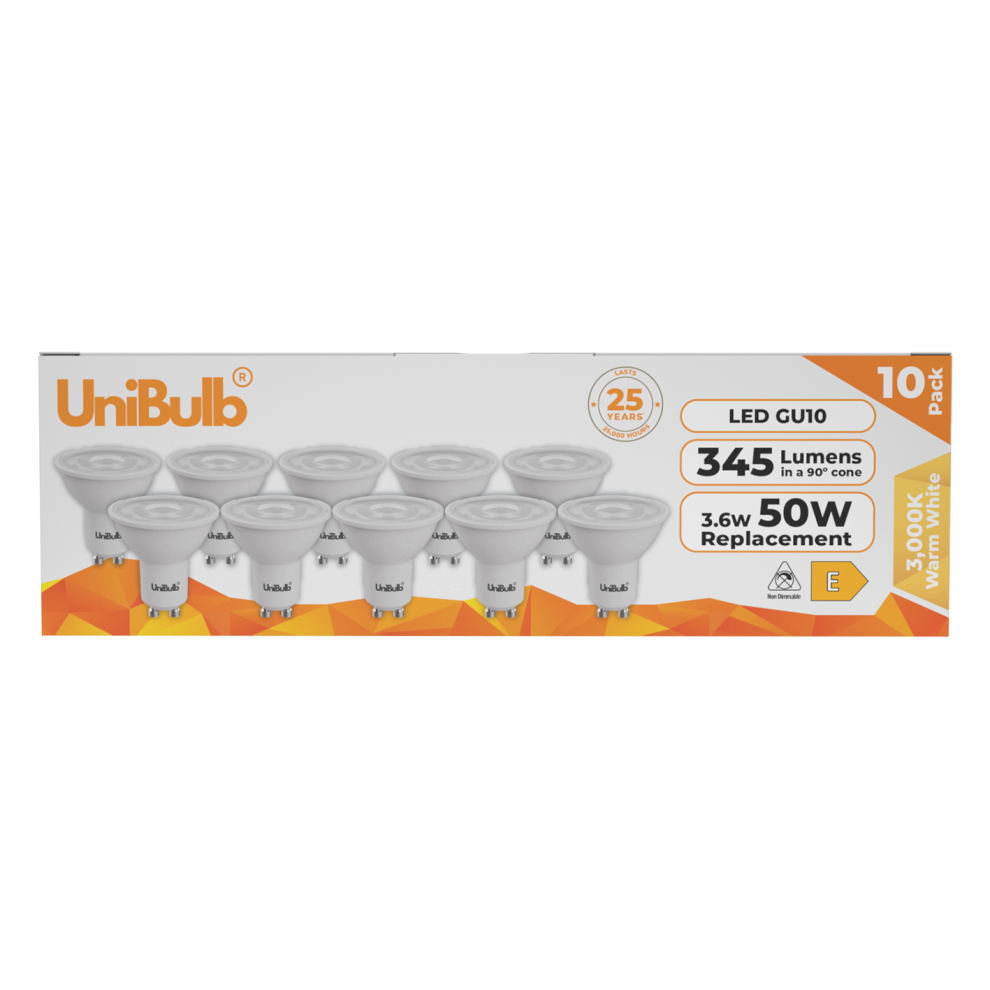 10x UniBulb GU10 345lm LED Bulbs 3000K Warm White 50W Replacement Spotlight - Image 4