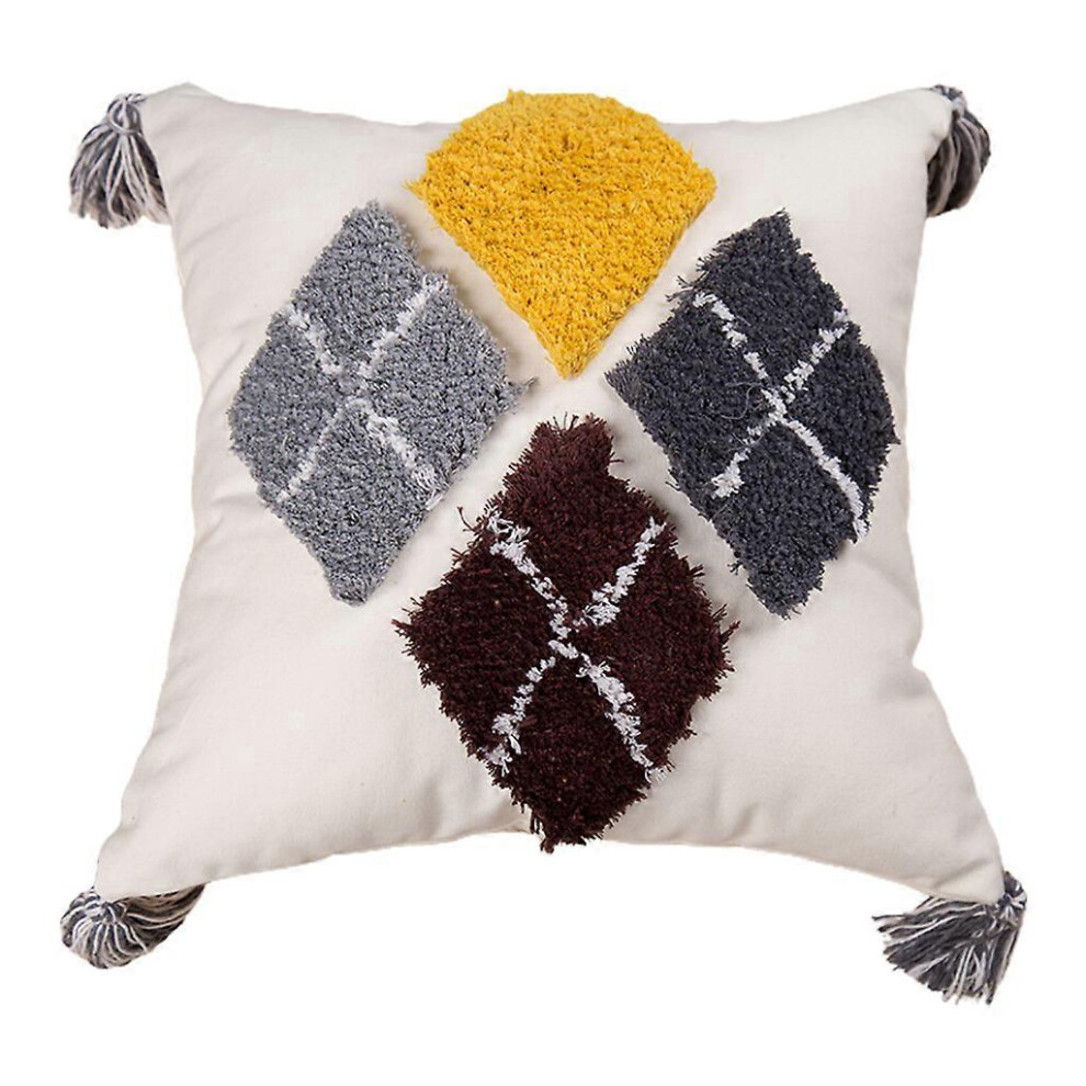 (A, One size) Tribal Boho Woven Tufted Throw Pillow for Case with Tassels Contrast Color Geometric Pattern Square Cushion Cover Sofa Couch Home Decora
