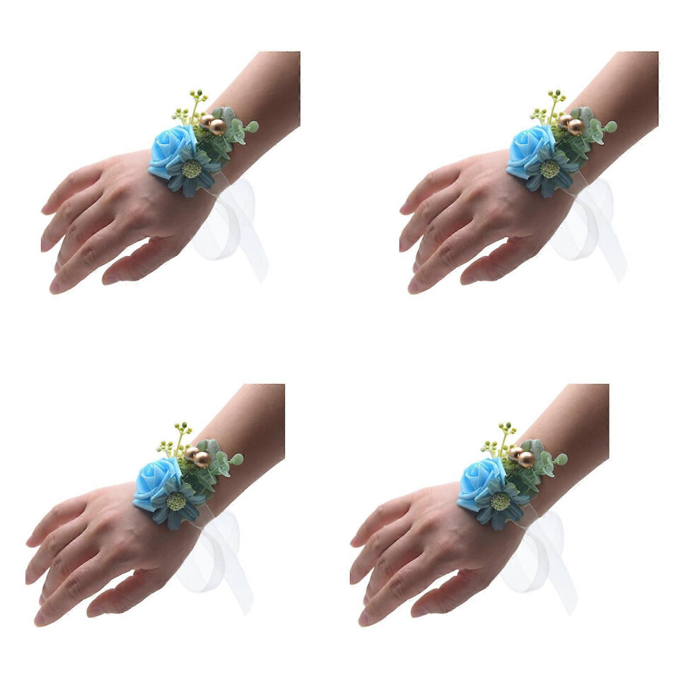 (orange, One size) 4Pcs Rose Corsages for Wedding Ceremony Anniversary Prom Party, Flower Wrist Corsages for Mother of Bride and Groom  Blue