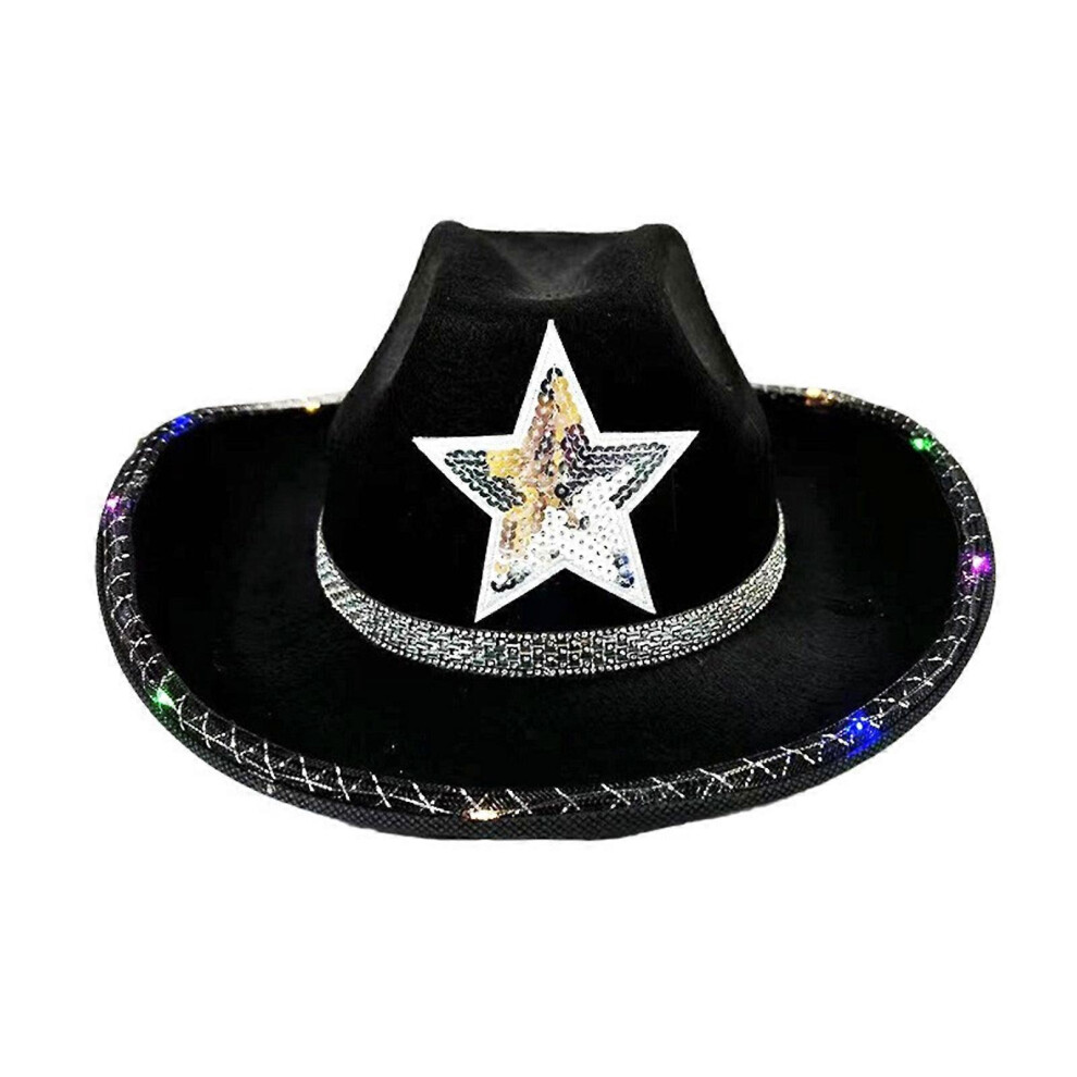 (, One Size) Sparkling Star Cowboy Hats Heavy Up Glowing Hat For Bachelorette Party Cowboy Hats Bride Hat For Actor Actress Black/Light