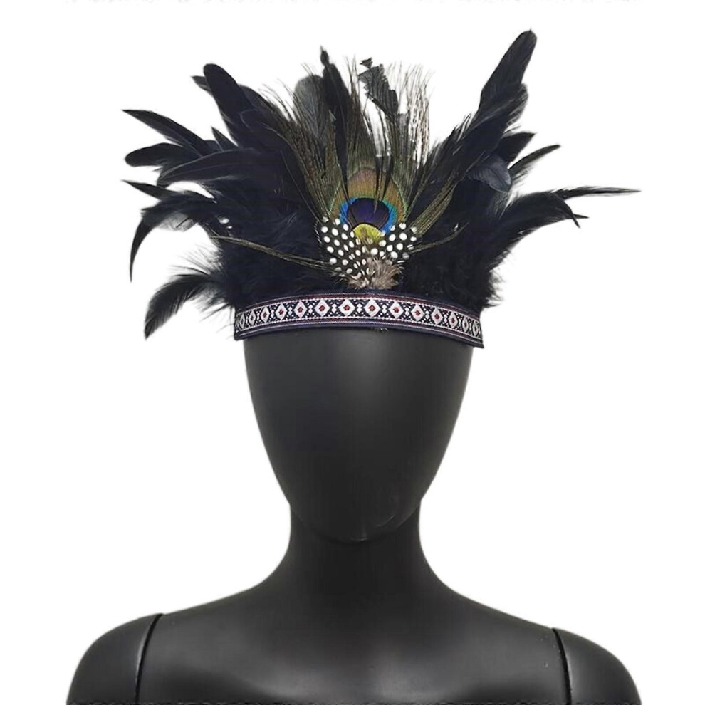(Purple, One size) Ethnic Feather Headband Festival Celebration IndianChiefs Hairband Masquerades Headwear Carnivals Party Hair Decors  Black
