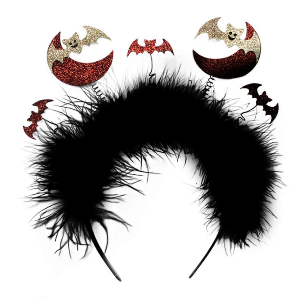 (As show, One size) Multifunction Halloween Moon Bat Headband Decorative Headband Accessories for Home Festival Holiday Party Decoration  red gold