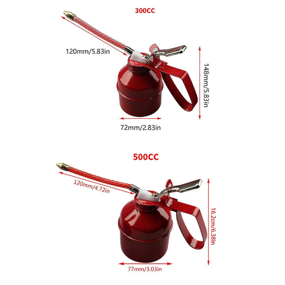 (500ml, One size) Pistols Pump Oiler Red DIY Home Maintenance Pump Oiler Can with Hose 300cc 500cc Capacity Pistols Metal Oil Pot-image-OPC-PHZGS95-NEW