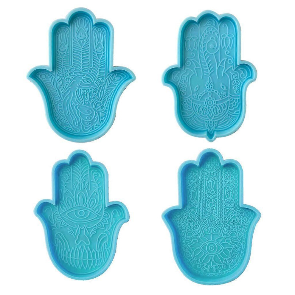 (As show, One size) Khamsah Hamsa Hand Coaster Epoxy Resin Silicone Mold Fatima Hand Tray Resin Casting Mold Elephant in the for Palm Soap M  Blue