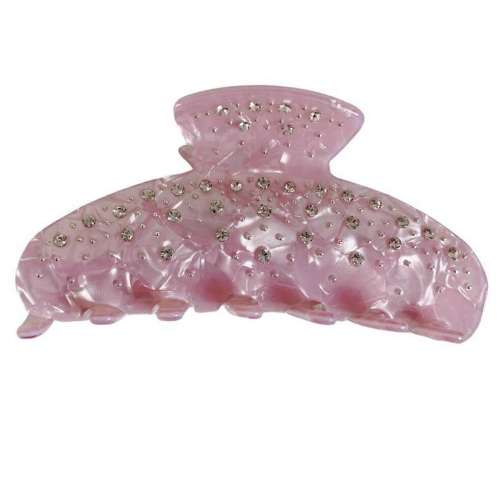 (Pink, One size) Practical Acetate Hair Claw With Rhinestones Decors For Women Sophisticated Hair Accessories Prom Occasion Hair Clip  Pink