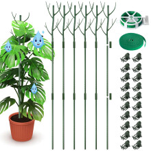 6 Set 43.3' Plant Support Stakes for Indoor Plants, Monstera with 18PCS Orchid Clips