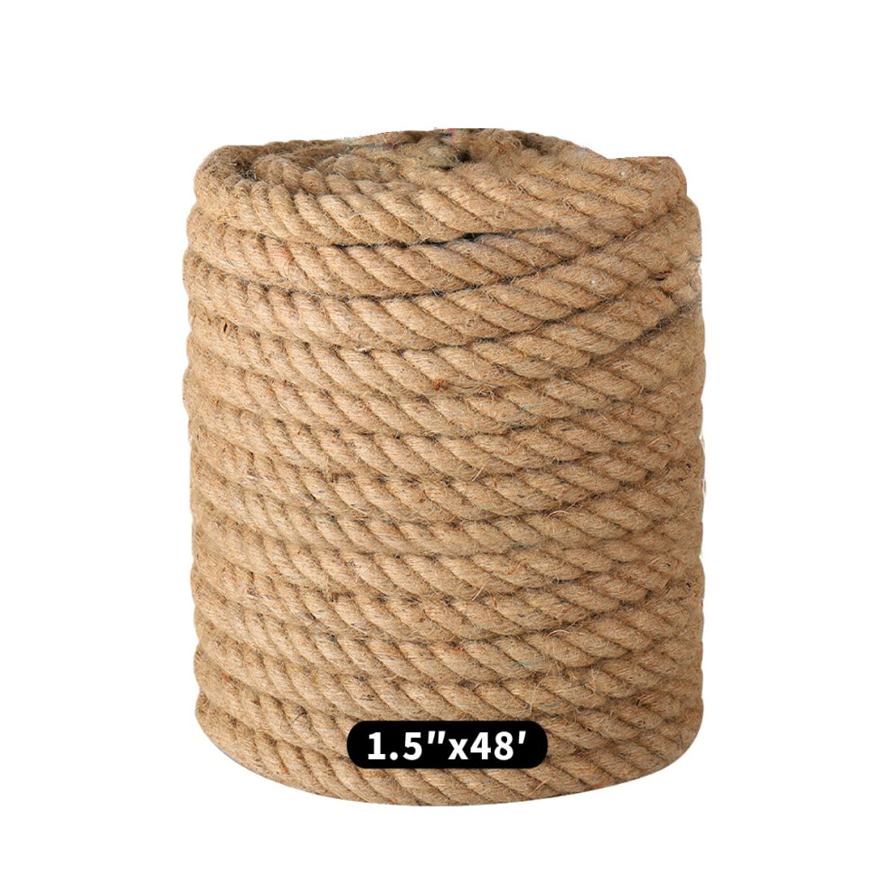 48 Feet 1.5 Inch Thick Manila Rope, Natural Twisted Hemp Rope, For Tug War, Home Decor 689788528151