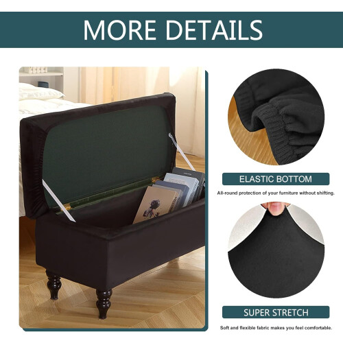Stretch Velvet Ottoman Cover Footstool Protector Storage Ottoman Large 2