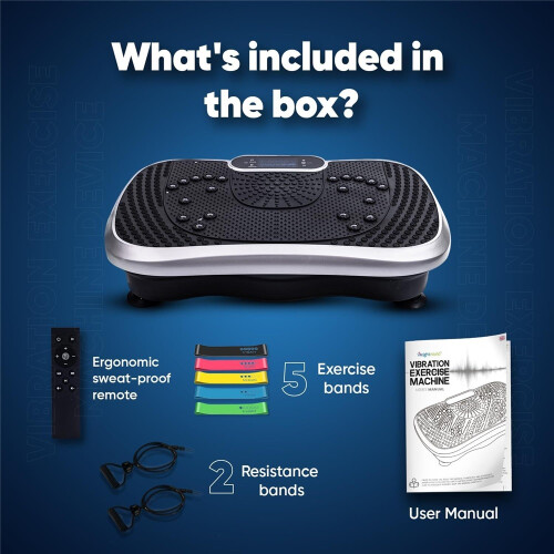 (1) Vibration Plate Exercise Machine,5 Muscle Stimulating Program Modes ,2 Built-in Speaker, 2 Resistance Bands,99 Intensity Levels 2
