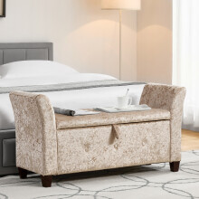 (Crushed Velvet Champagne) Seville Storage Ottoman Winged Padded Bench UKFR
