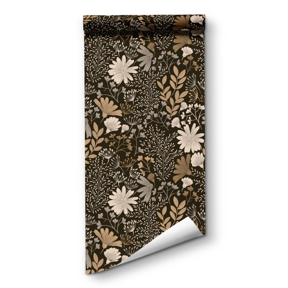 Vintage Contact Paper Boho Wallpaper Leaf Peel And Stick Brownblack White Floral Wallpaper 6493810776427