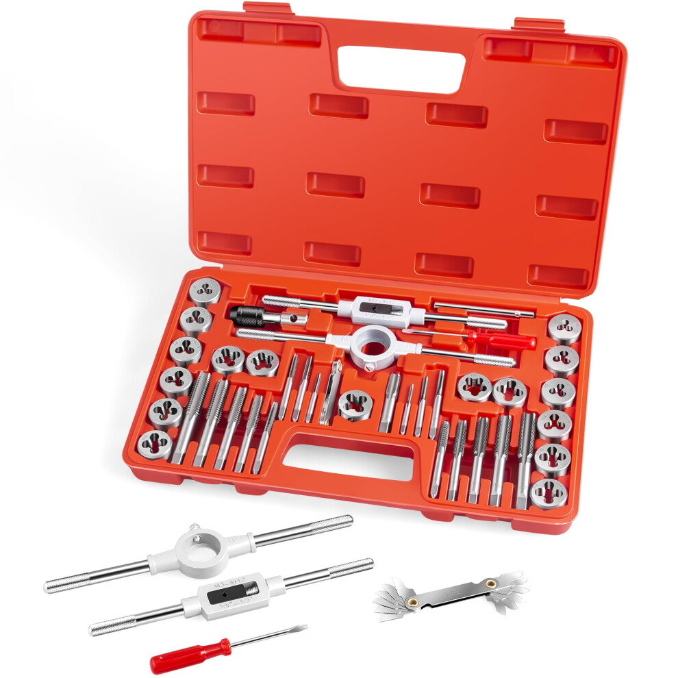 40Piece Premium Tap And Die Set, Sae Unified Screw Thread, Size 4 To 1/2' Include Unc, Unf, Npt Threads 6493810776496