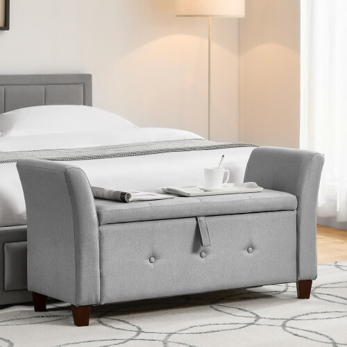 Vida Designs (Light Grey Linen) Seville Storage Ottoman Winged Padded Bench UKFR