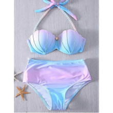 (L, Wide band top) Mermaid 4 Gradient Shell Bikini Swimsuit Special