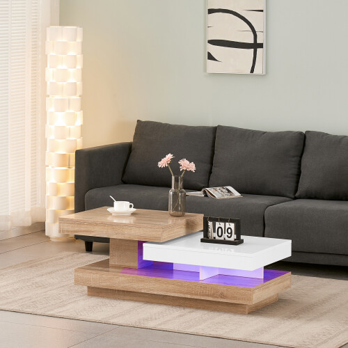 AINPECCA Rotating Coffee Table Sofa Side Tables LED Lights 2