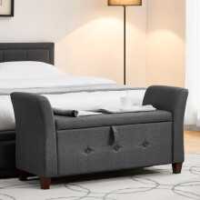 (Dark Grey Linen) Seville Storage Ottoman Winged Padded Bench UKFR