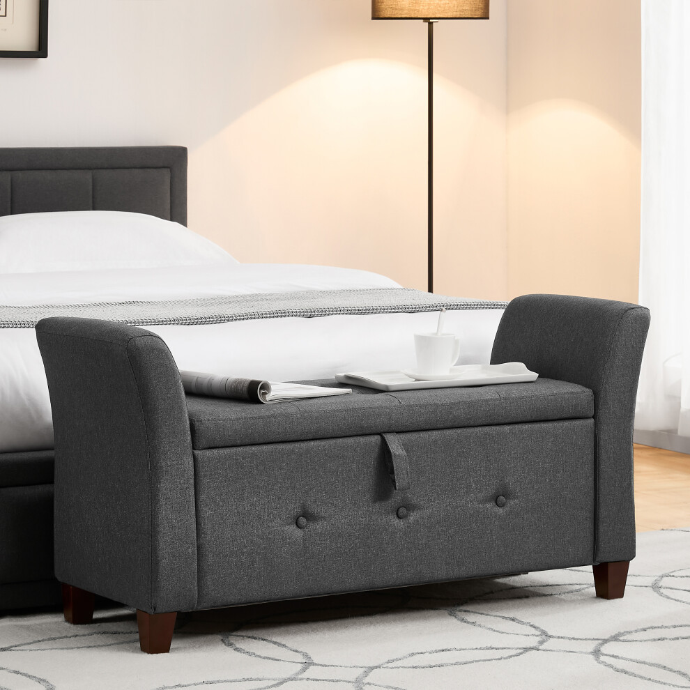 Vida Designs (Dark Linen) Seville Storage Ottoman Winged Padded Bench Ukfr Grey