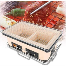 Table Top Japanese Yakiniku Yakitori Charcoal Grill, Traditional Earthware Barbecue Cooker Stove with Wire Mesh Grill for Backyard Outdoor Cooking