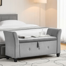 (Light Grey Velvet) Seville Storage Ottoman Winged Padded Bench UKFR