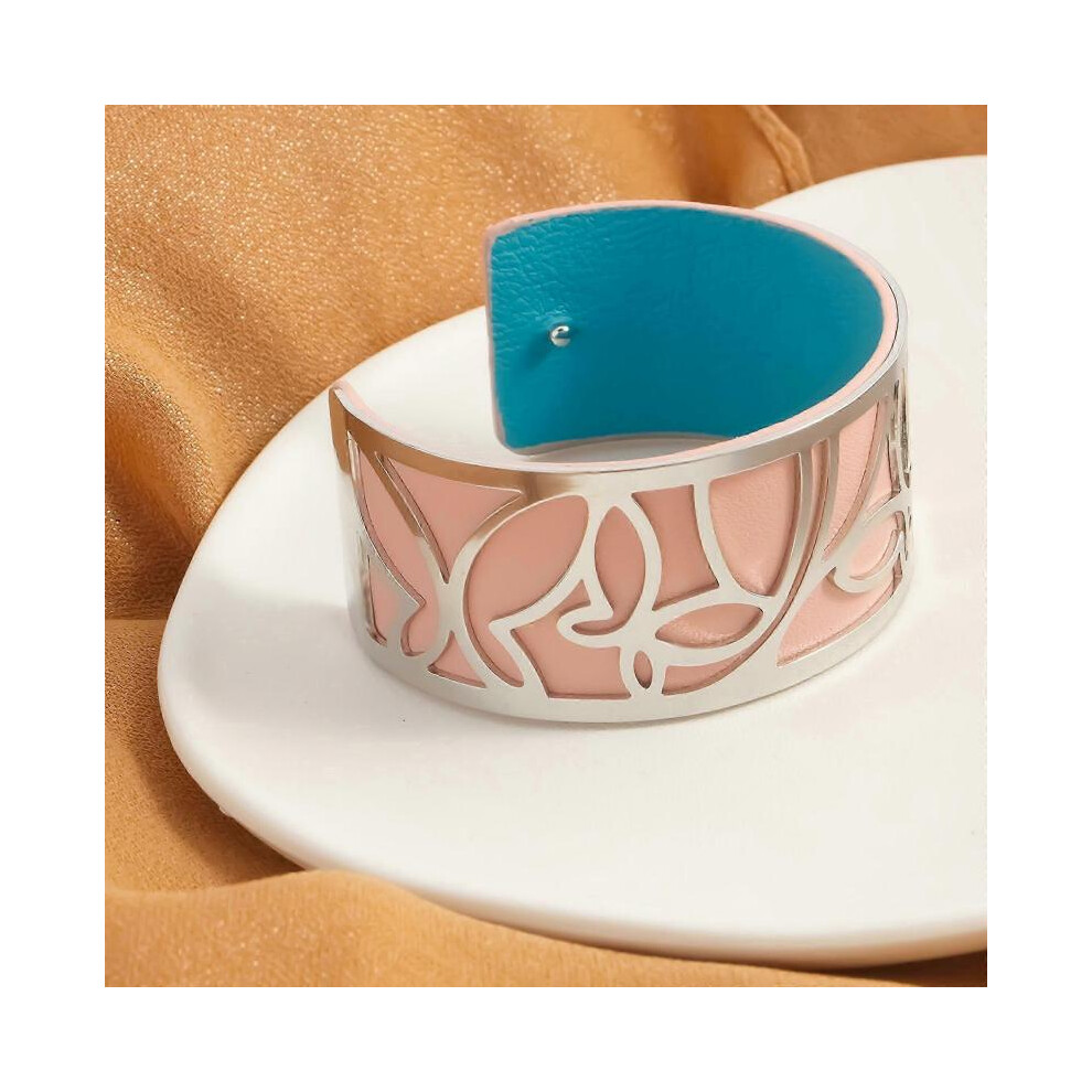 (0014-Pink)Vintage Leather Bracelet For Women with Mariposa Pattern Georgette Interchangeable Style Double face Fashion jewelry gift for desktop/race