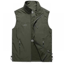 (M, army green) Spring Summer Men Waistcoat Mens Casual Loose Solid Thin Vest Coats Outdoor Photography Fishing Hiking Cargo Vest Jacket M-6XL