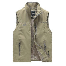 (5XL, khaki) Spring Summer Men Waistcoat Mens Casual Loose Solid Thin Vest Coats Outdoor Photography Fishing Hiking Cargo Vest Jacket M-6XL