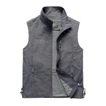 (XXL, grey) Spring Summer Men Waistcoat Mens Casual Loose Solid Thin Vest Coats Outdoor Photography Fishing Hiking Cargo Vest Jacket M-6XL
