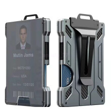 (Gray Card Holder) Slim RFID Blocking Credit Card ID Holder Money Clip Carbon Fiber Aluminum Metal New