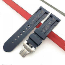 (24mm silver buckle, Blue) Butterfly Buckle Watch Strap Watch Band Silicone Rubber Watch Band Replacement For Panerai Strap Tools Steel Buckle
